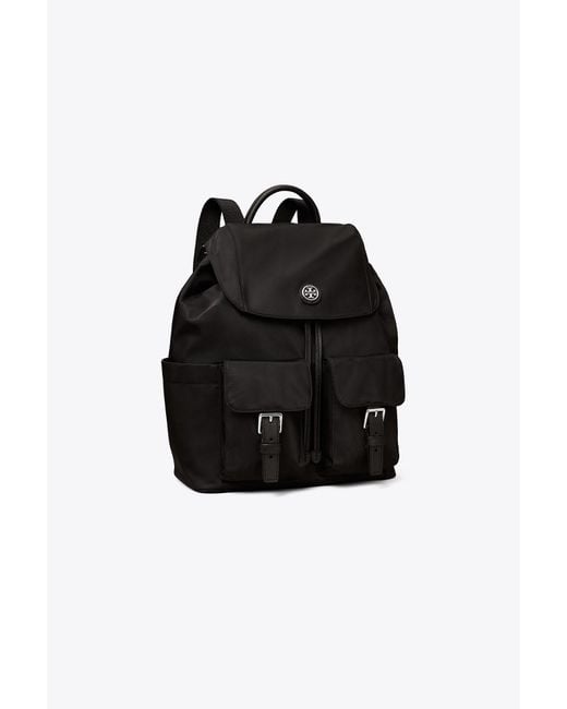 Tory Burch Black Recycled Nylon Flap Backpack