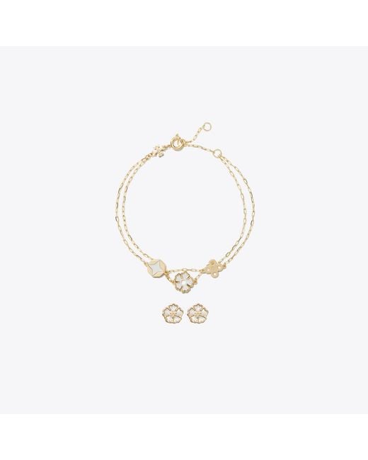 Tory Burch White Forget Me Not Bracelet And Earrings Gift Set