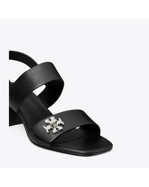 Tory Burch Black T Lock Heel Sandals 55Mm Wedge Shoes, Leather