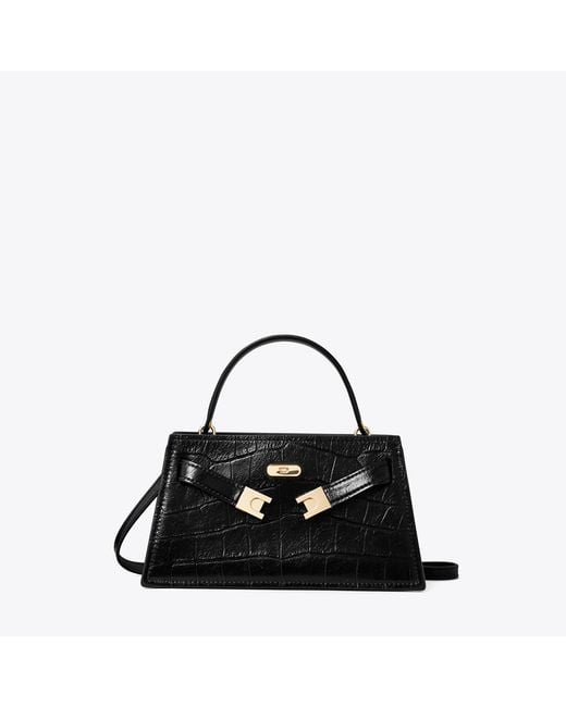 Tory Burch Black Mini Lee Radziwill Embossed Top-Handle Bag, One Size