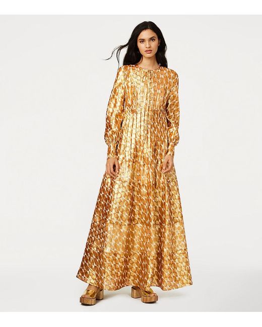 slim fit dress slacks 1970s Metallic Gold and Copper Party Dress