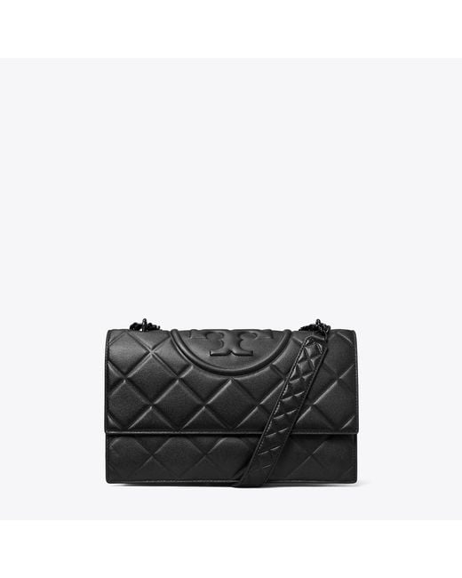 Tory Burch Black Fleming Polished-Grain Shoulder Bag, One Size