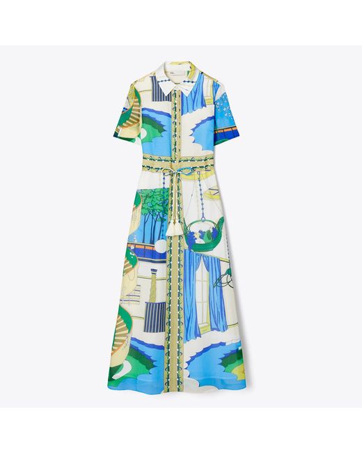 Tory Burch Blue Silk Cotton Voile Shirtdress