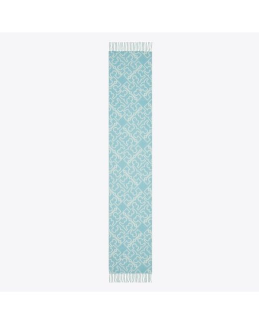 Tory Burch Blue Puzzle Logo Scarf, One Size