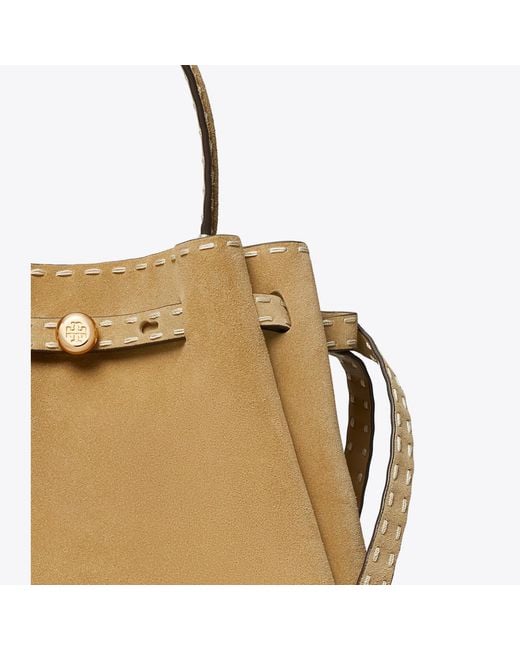 Tory Burch Natural Romy Suede Pick Stitch Bucket Bag, One Size