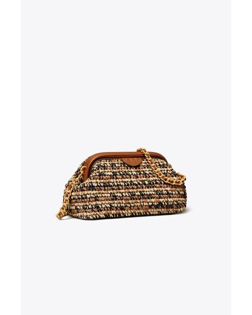 Tory Burch Leather Fleming Soft Raffia Small Frame Crossbody in Brown