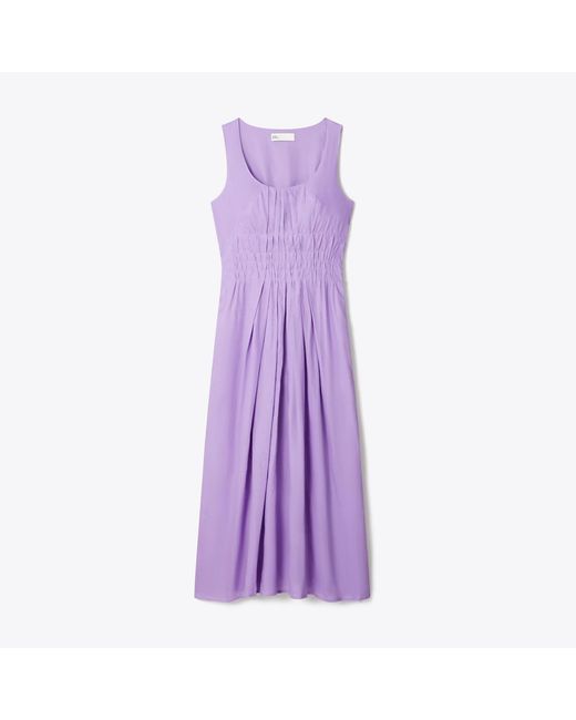 Tory Burch Purple Pleated Linen Dress