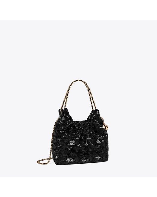 Tory Burch Black Mini Fleming Sequin Hobo Bag, One Size