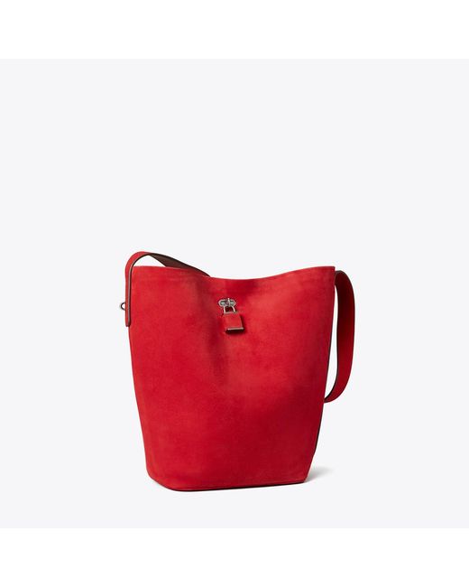 Tory Burch Red Suede Slim Bucket Bag