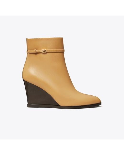 Tory Burch Brown Double T Buckle Wedge Boot