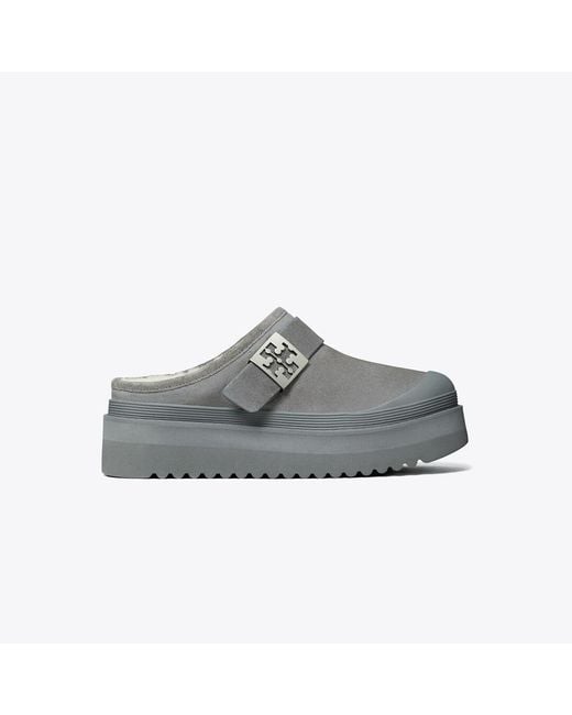 Tory Burch Gray Mellow Shearling Platform Mule