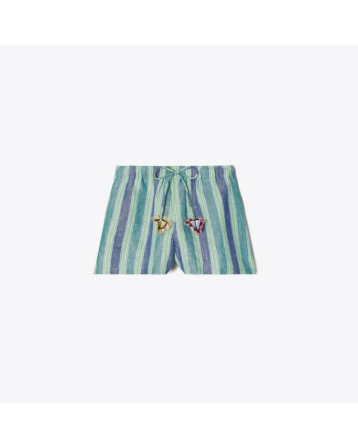 Tory Burch Blue Striped Linen Shorts