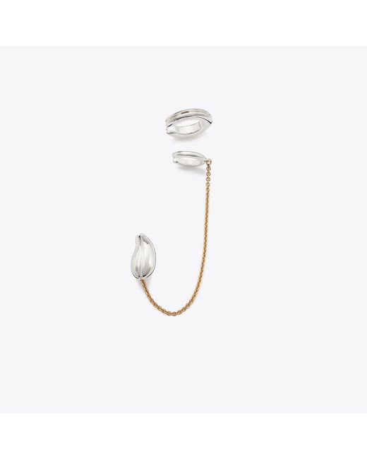 Tory Burch White Pierced Chain Ear Cuff