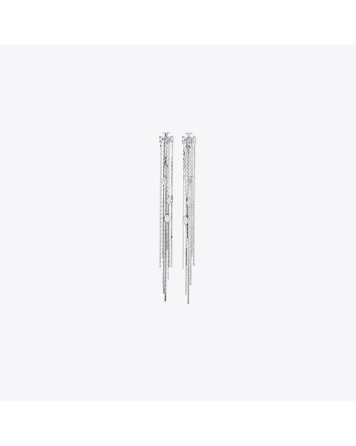 Tory Burch White Runway Front-Back Chain Earrings, One Size