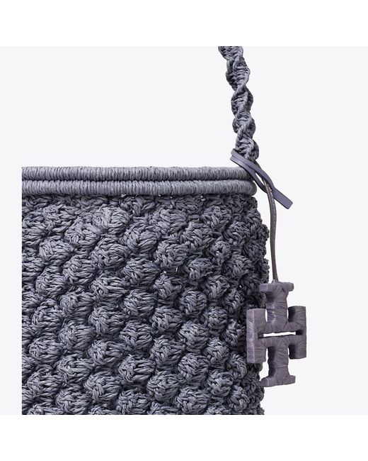 Tory Burch Blue Ella Hand-Crocheted Popcorn Bucket Bag