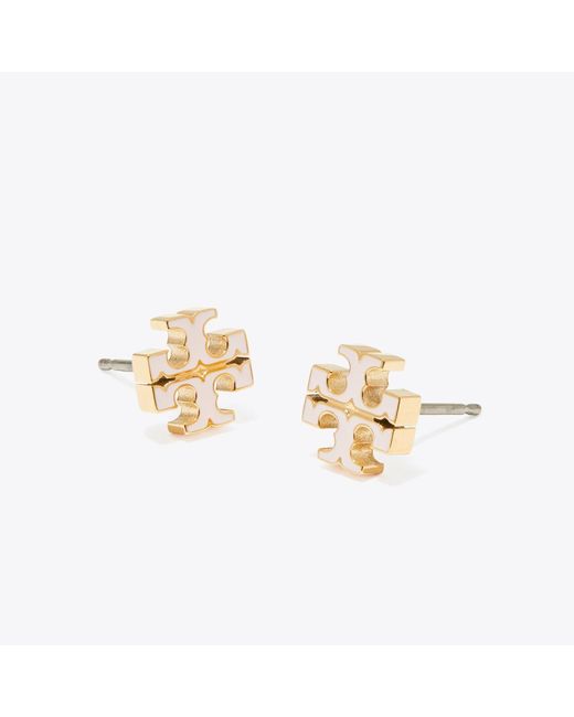 Tory Burch White Small Icon Enamel Stud Earrings