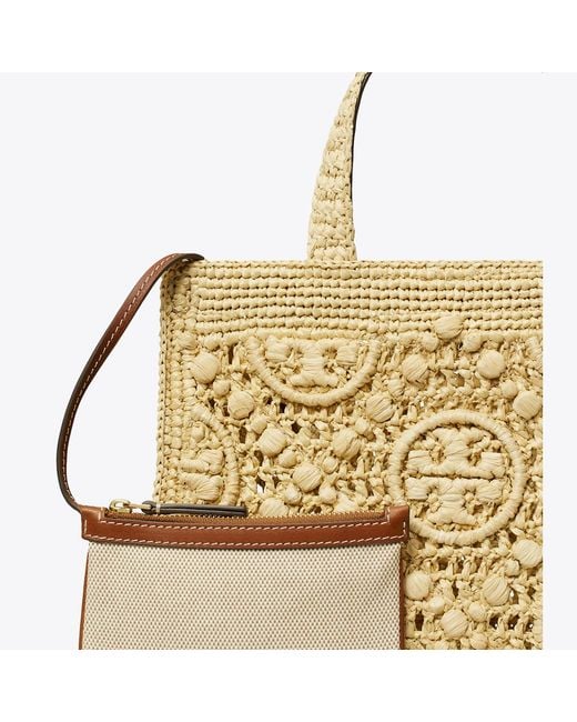 Tory Burch Metallic T Monogram Raffia Top-Handle Tote, One Size
