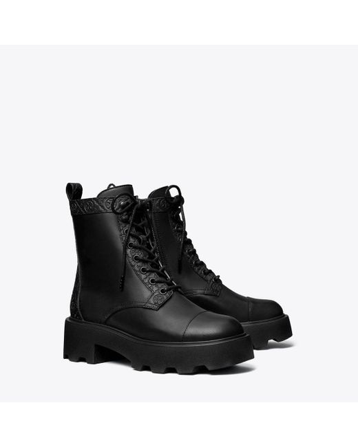 Tory Burch Black T Monogram Lug Ankle Boot
