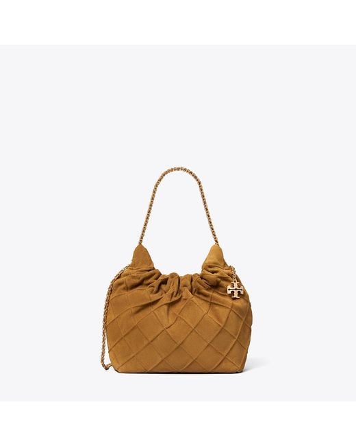 Tory Burch Brown Mini Fleming Soft Suede Hobo Bag