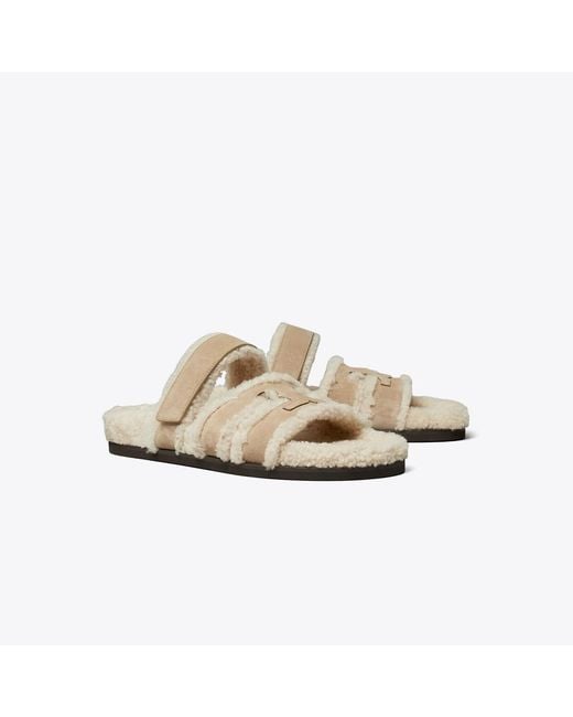 Tory Burch Natural Ines Shearling Burch Slide