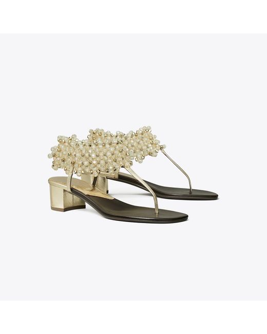 Tory Burch Metallic Beaded Heeled Sandal