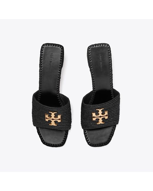 Tory Burch Black Eleanor Raffia Heeled Sandal