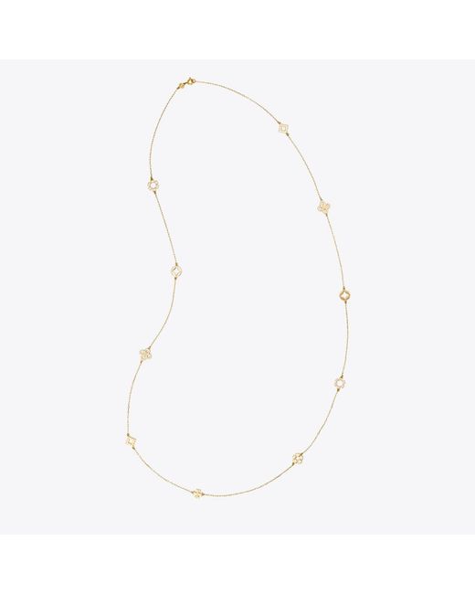 Tory Burch White Forget Me Not Long Necklace, One Size