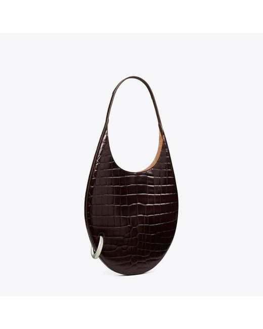 Tory Burch Black Pierced Croc-Embossed Bag, One Size