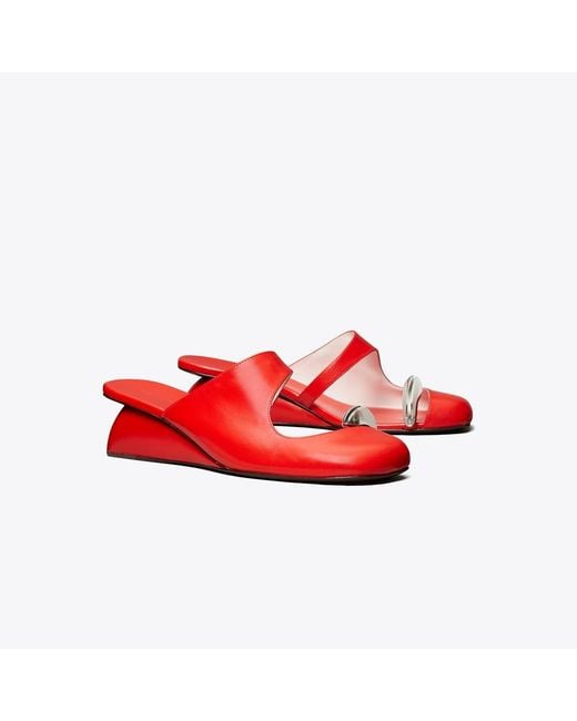 Tory Burch Red Pierced Mule Wedge