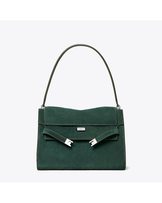 Tory Burch Green Large Lee Radziwill Suede Shoulder Bag, One Size