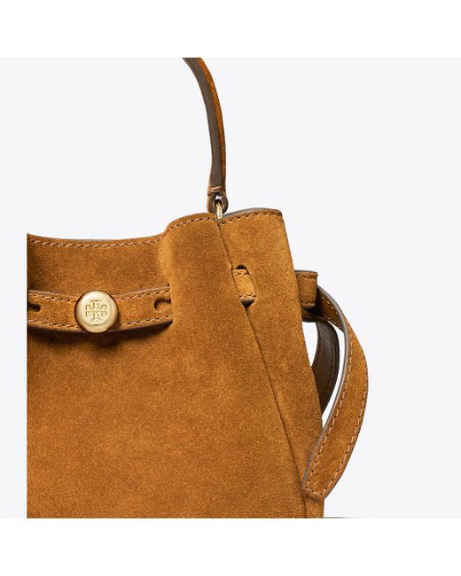 Tory Burch Brown Mini Romy Suede Bucket Bag, One Size