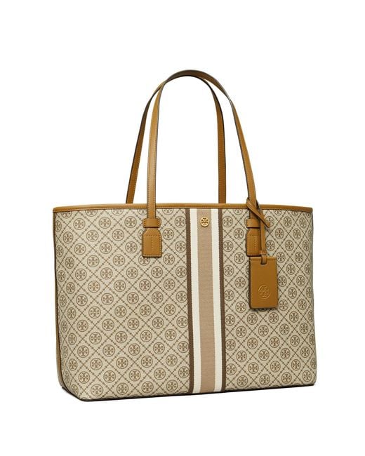 Tory Burch T Monogram Top-zip Tote Bag Os Cotton in Black/Gold (Brown ...