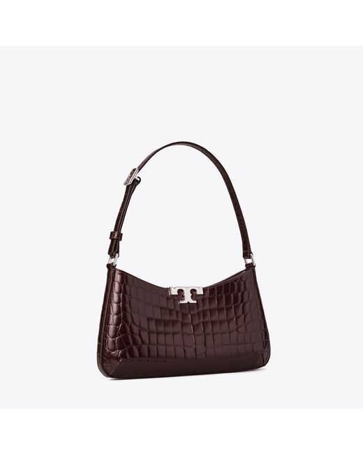 Tory Burch Brown Eleanor Croc-Embossed Slim Shoulder Bag, One Size