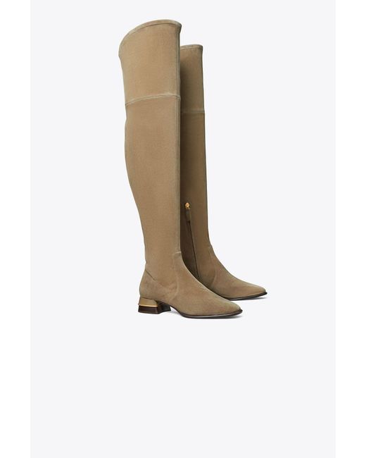 Tory Burch White Multi Logo Stretch Over-the-knee Boot