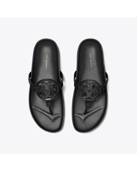 Tory Burch Black Miller Cloud Leather Thong Sandals