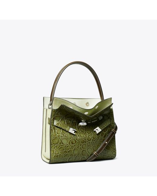 Tory Burch Green Small Lee Radziwill Croc-Embossed Double Bag