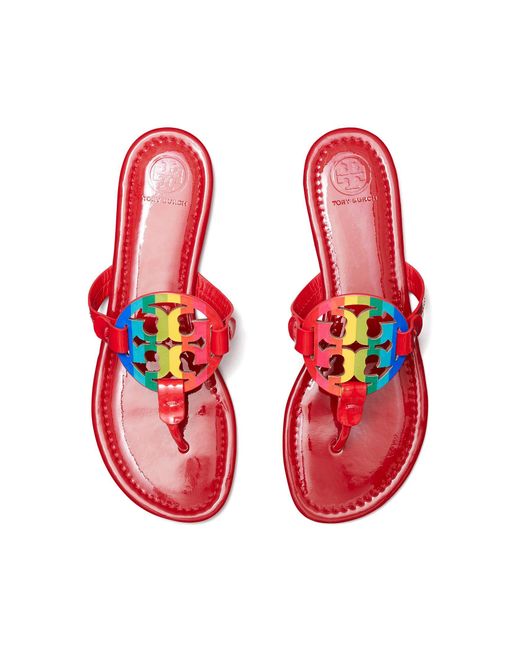 Introducir 122+ imagen tory burch red rainbow miller sandals