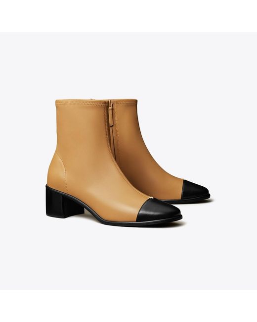 Tory Burch Brown Cap-Toe Low-Heel Ankle Boot