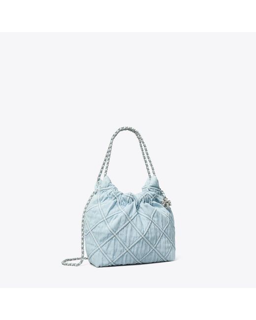 Tory Burch Blue Mini Fleming Soft Denim Hobo Bag, One Size