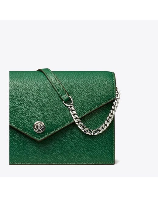 Tory Burch Green Pebble Envelope Chain Wallet, One Size