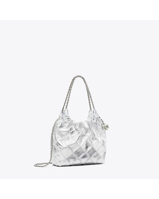 Tory Burch Gray Mini Fleming Metallic Hobo Bag, One Size