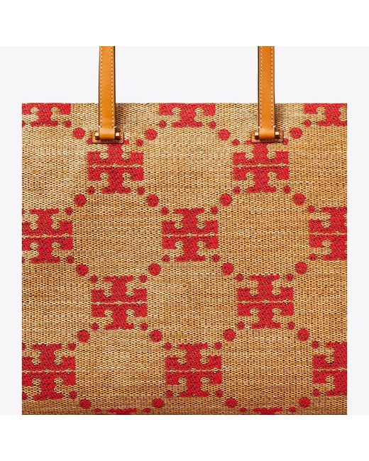 Tory Burch Red T Monogram Woven Tote