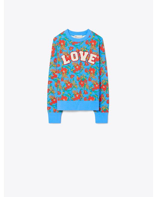 Tory Burch Blue Tory Burch Heavy French Terry Printed Love Crew