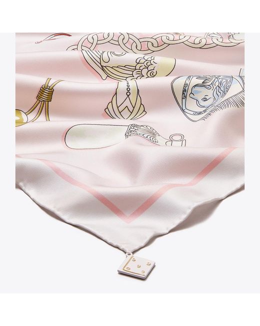 Tory Burch Pink Rattles Silk Square Scarf