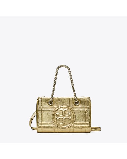 Tory Burch Metallic Mini Fleming Soft Metalling Chain Quilted Tote Bag