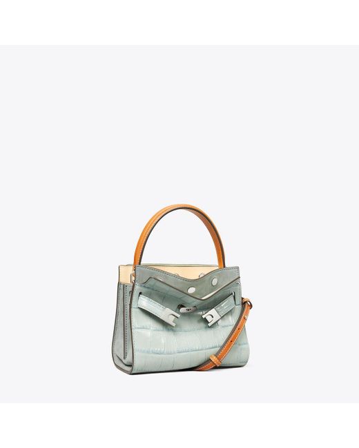 Tory Burch Metallic Petite Lee Radziwill Croc-Embossed Double Bag
