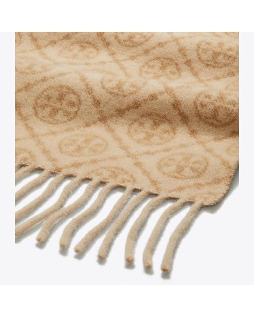 Tory Burch Natural T Monogram Oblong Scarf, One Size
