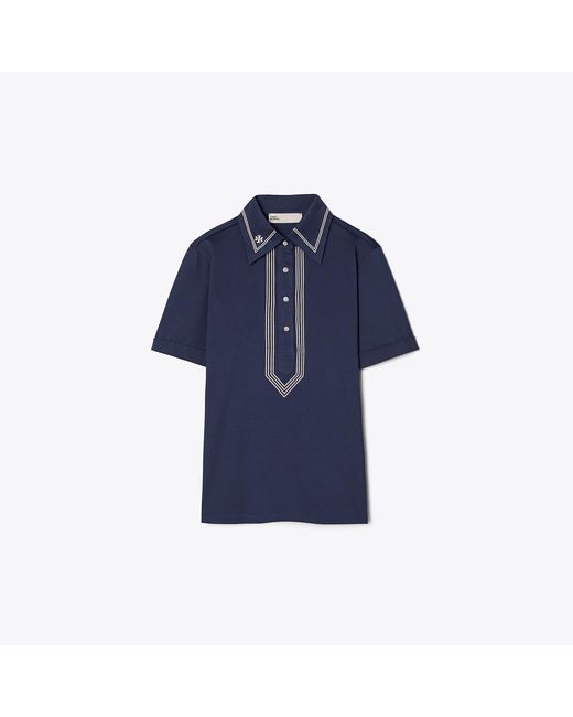 Tory Burch Blue Tory Burch Mercerized Cotton Retro Polo