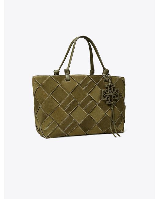 Tory Burch Green Miller Suede Woven Tote