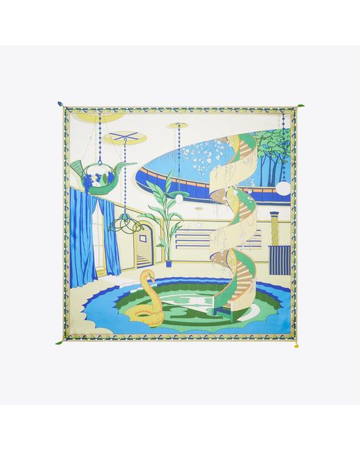 Tory Burch Blue The Pool Silk Square Scarf